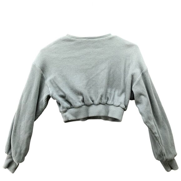 Bo+Tee Cropped Sweatshirt Womens XS Ribbed Crewneck Active Light Blue Teal - Picture 2 of 8